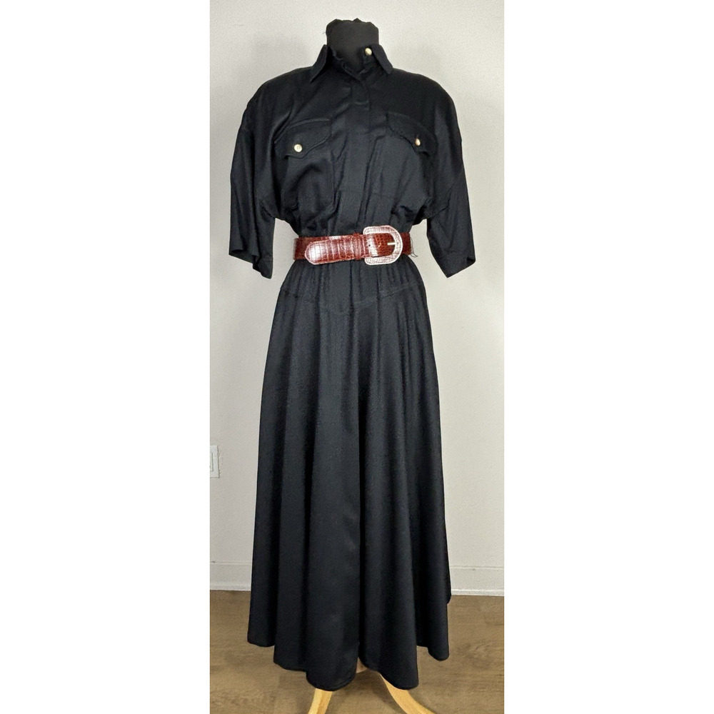 Vintage Jimmy Garcia New York Black Rayon Maxi Shirt Dress Size M Made USA